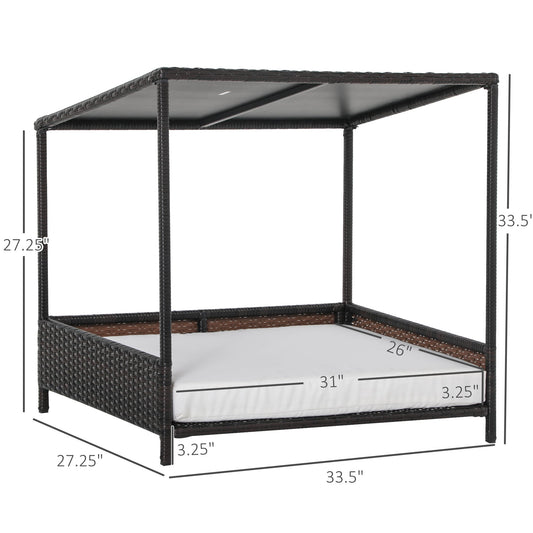 Wicker Patio Dog Bed – Outdoor Rattan Pet Shelter with Cushion CJ
