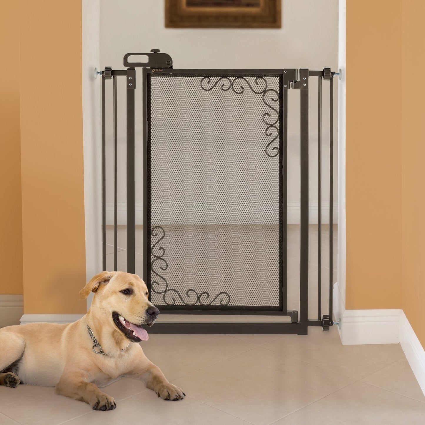 Tall One-Touch Metal Mesh Pet Gate in Antique Bronze GoPet