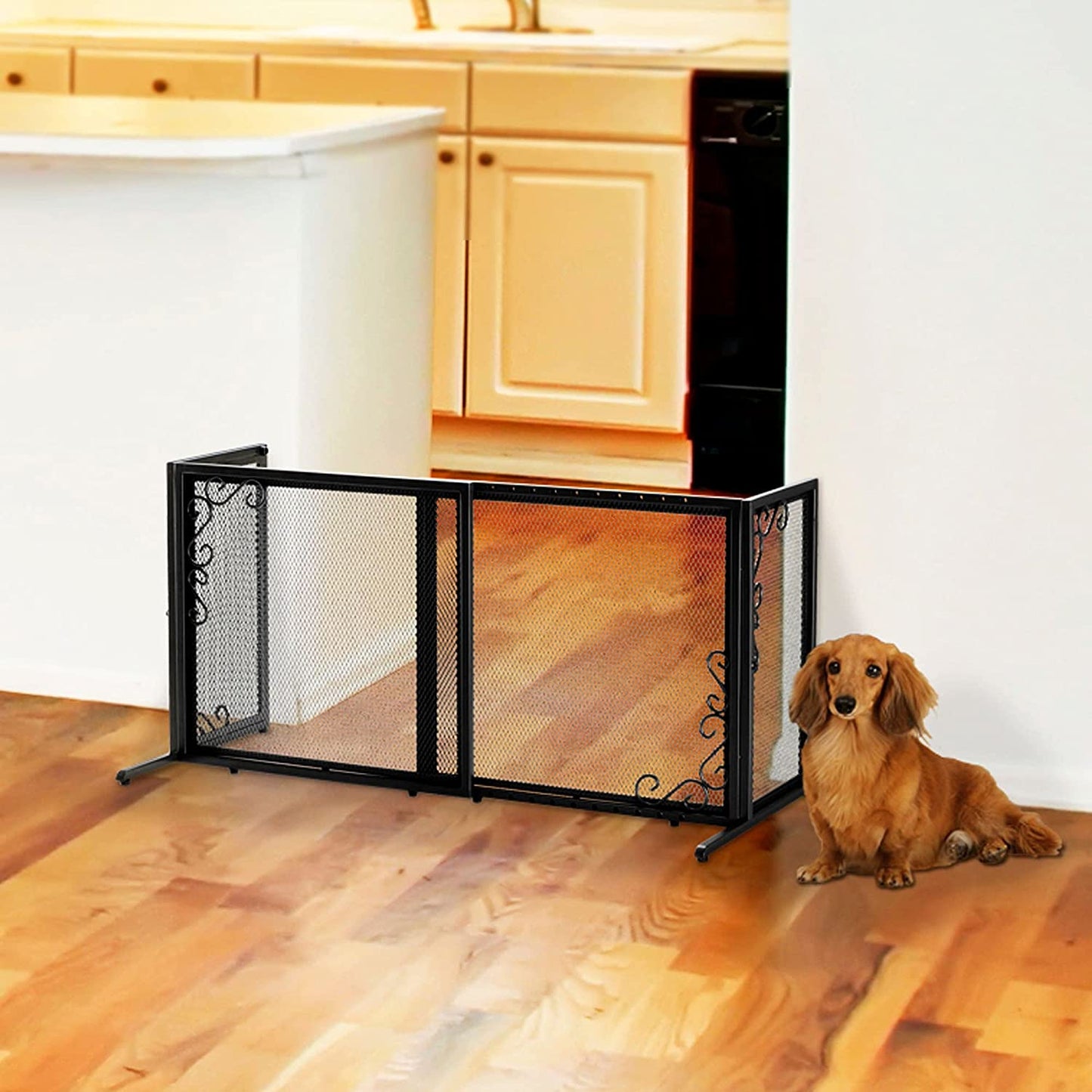 Richell Small Freestanding Metal Mesh Pet Gate in Black Doggie Dooley