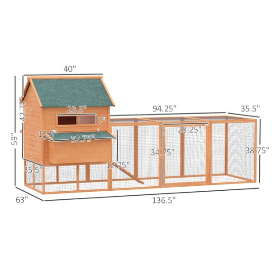 Extra Large Wooden Chicken Coop with Run and Nesting Boxes | Outdoor Backyard Hen House CJ