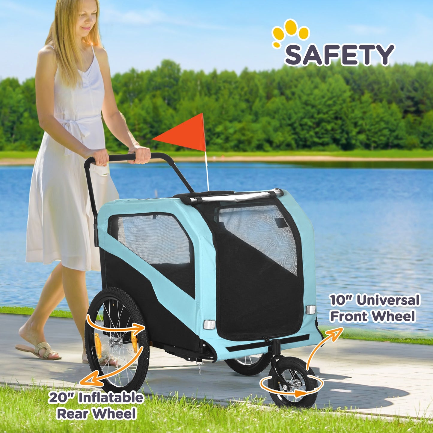 2-in-1 Dog Bike Trailer and Pet Stroller – Large Dog Carrier with Hitch, Weather Cover and Storage CJ