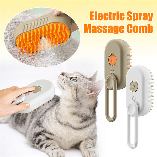 Electric Steam Pet Brush – Self-Cleaning Dog & Cat Grooming Comb with Spray, Deshedding and Massage CJ