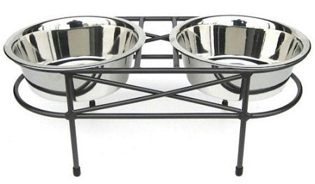 Mesh Elevated Double Dog Bowl - Medium/Black PetsStop