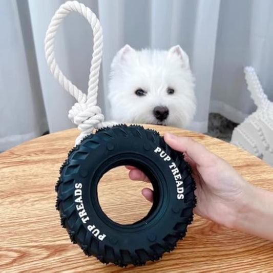 Tough Dog Toy for Aggressive Chewers – Tire Rope Treat Dispensing Interactive Chew Toy CJ