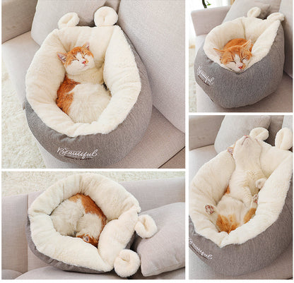 Luxury Calming Pet Bed for Dogs & Cats | Ultra-Soft Plush Donut Bed with Supportive Bolster CJ