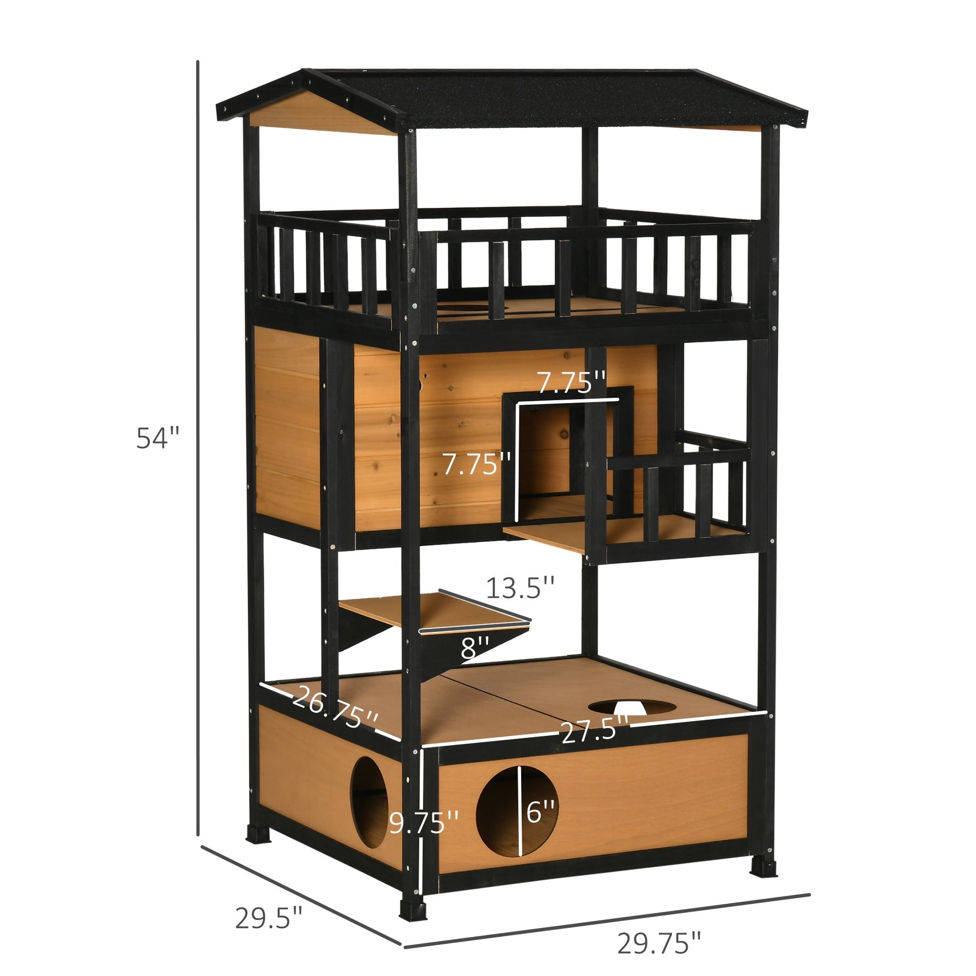 Wooden Outdoor Cat House – 3-Tier Feral Cat Shelter with Roof, Escape Doors and Climbing Platforms CJ