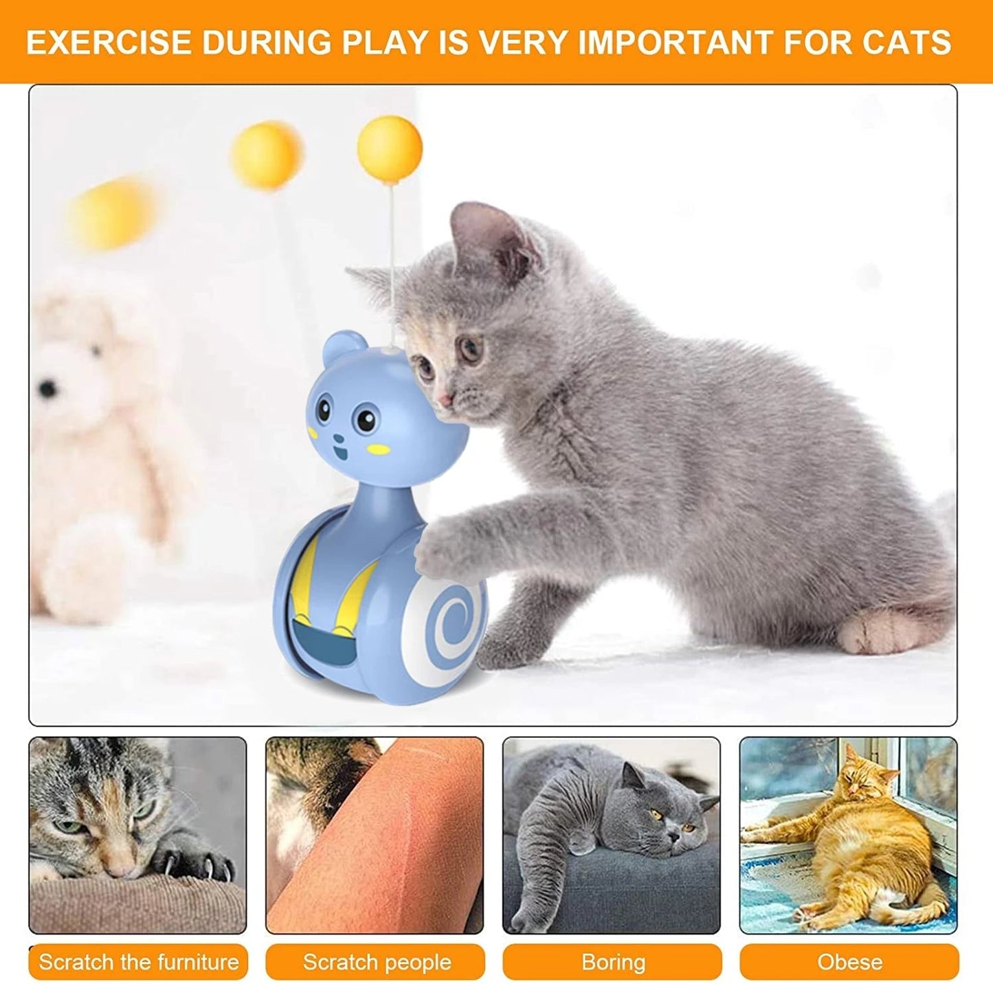 Interactive Cat Toy Feather Tumbler Toy Cat Toy that Moves on Its Own – Self-Moving Cat Toy CJ