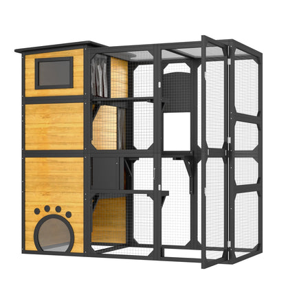 Large Catio 4 Tier Outdoor Cat Enclosure – Insulated Weatherproof Cat House with Window Access CJ