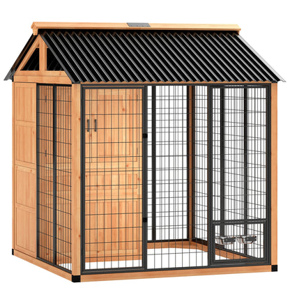 Extra Large Luxury Wooden Outdoor Dog Kennel with Covered House, Storage Cabinet and Elevated Feeding Station CJ