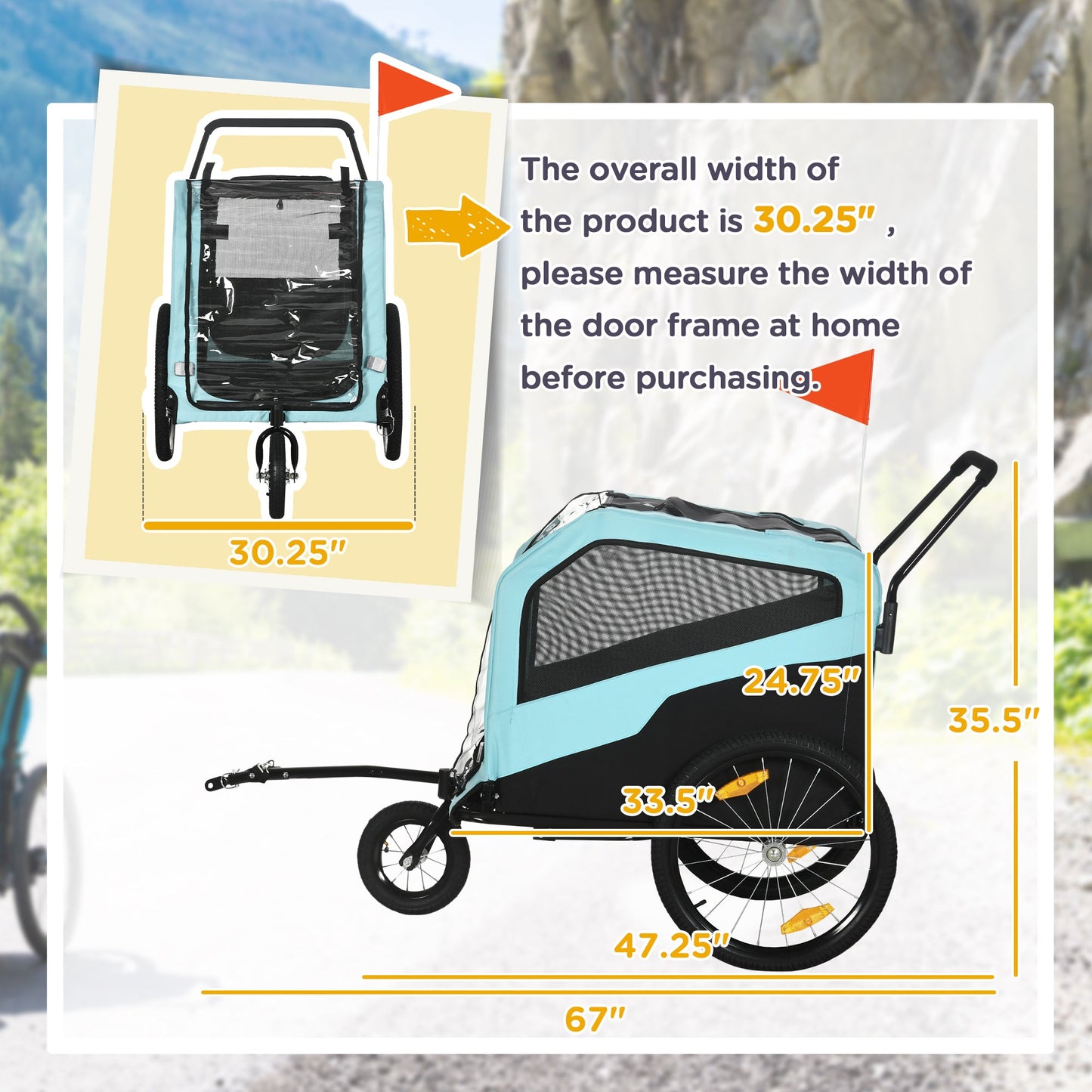 2-in-1 Dog Bike Trailer and Pet Stroller – Large Dog Carrier with Hitch, Weather Cover and Storage CJ