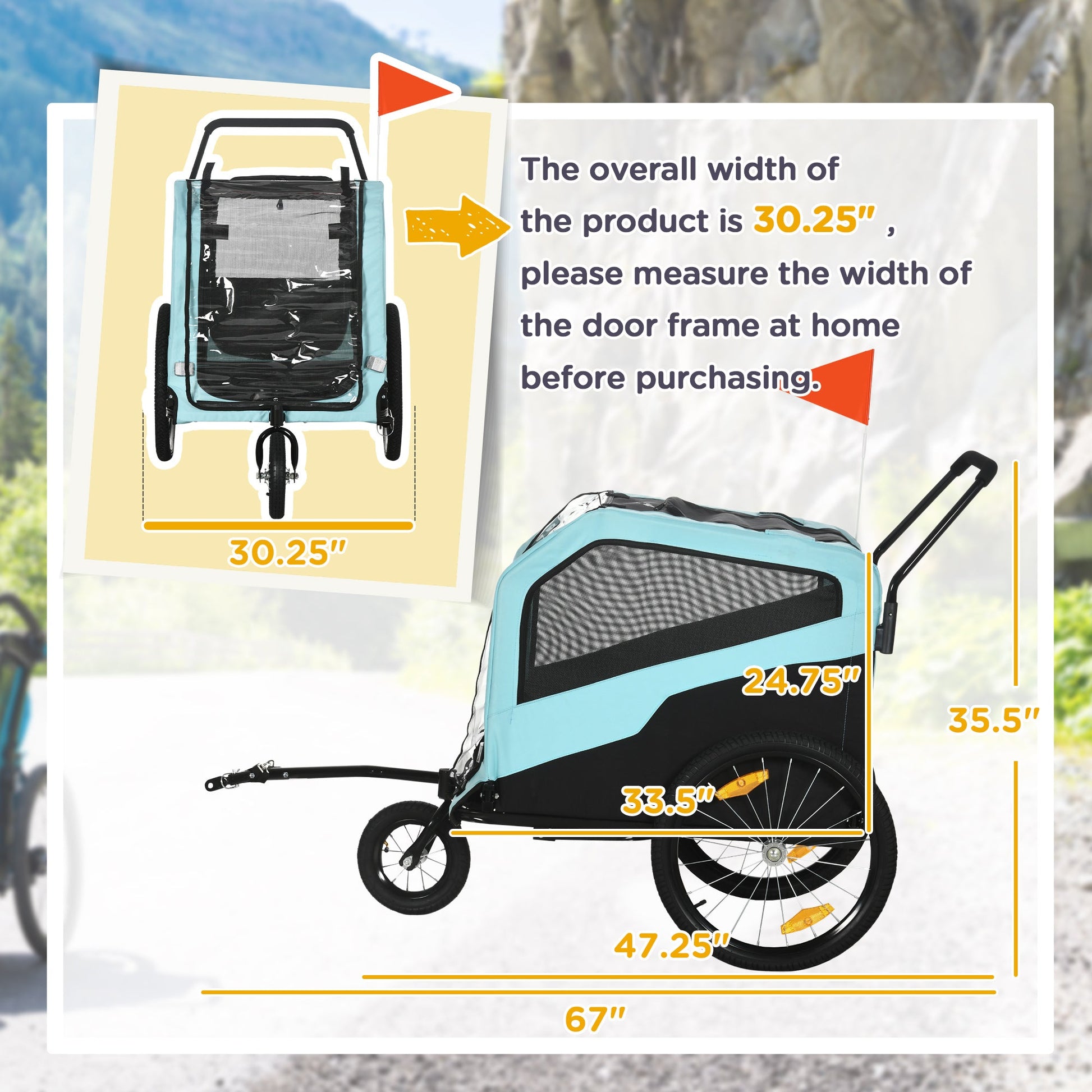 2-in-1 Dog Bike Trailer and Pet Stroller – Large Dog Carrier with Hitch, Weather Cover and Storage CJ