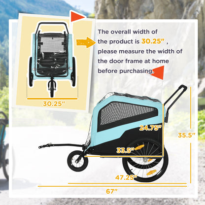 2-in-1 Dog Bike Trailer and Pet Stroller – Large Dog Carrier with Hitch, Weather Cover and Storage CJ