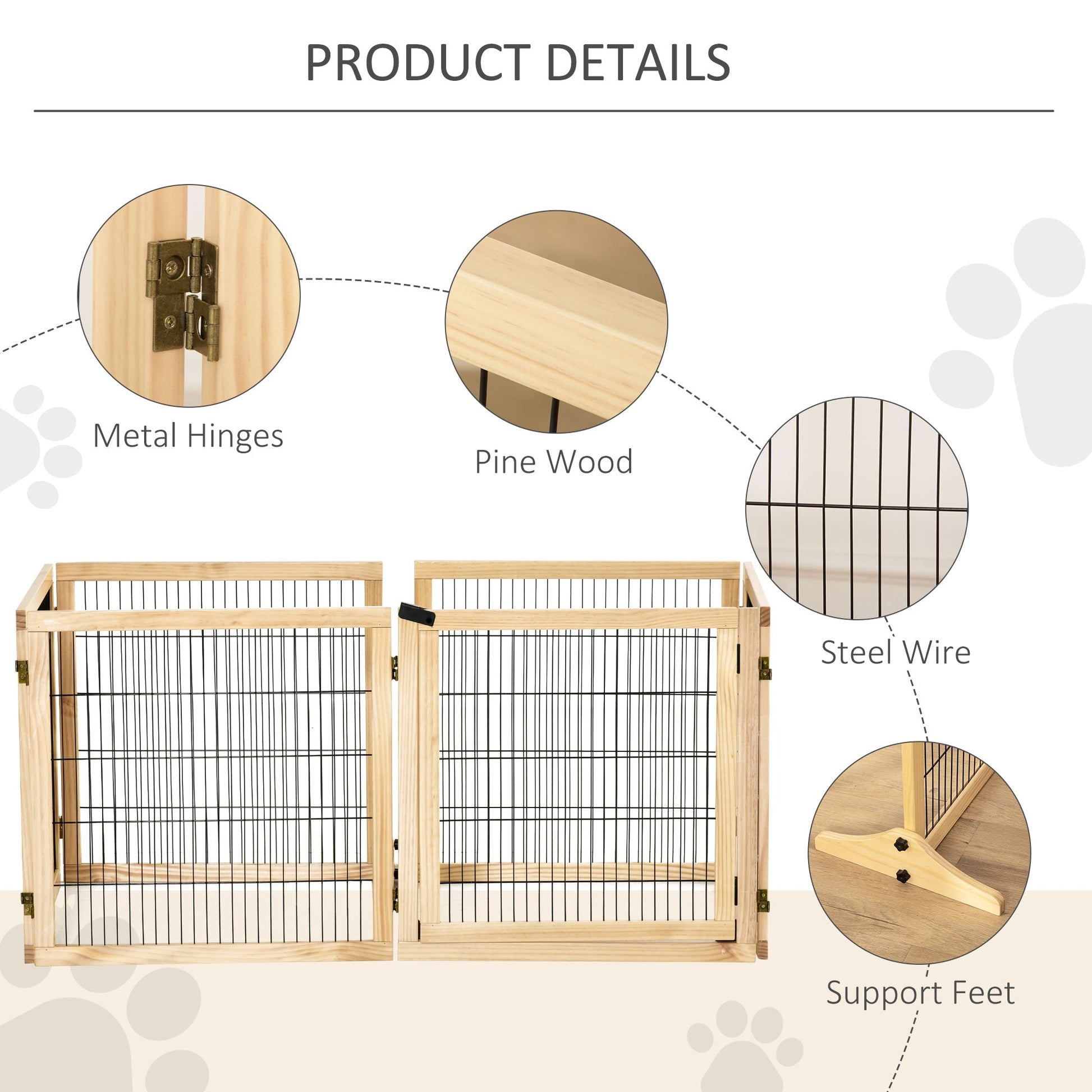 Freestanding Wooden Pet Gate – Foldable 6-Panel Dog Gate for Doorways and Stairs CJ