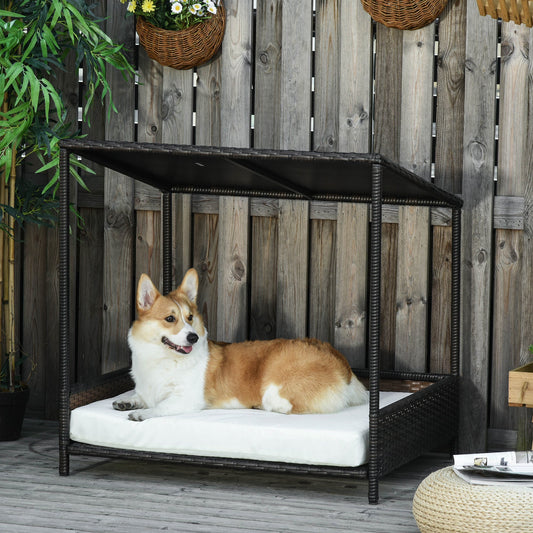 Wicker Patio Dog Bed – Outdoor Rattan Pet Shelter with Cushion CJ
