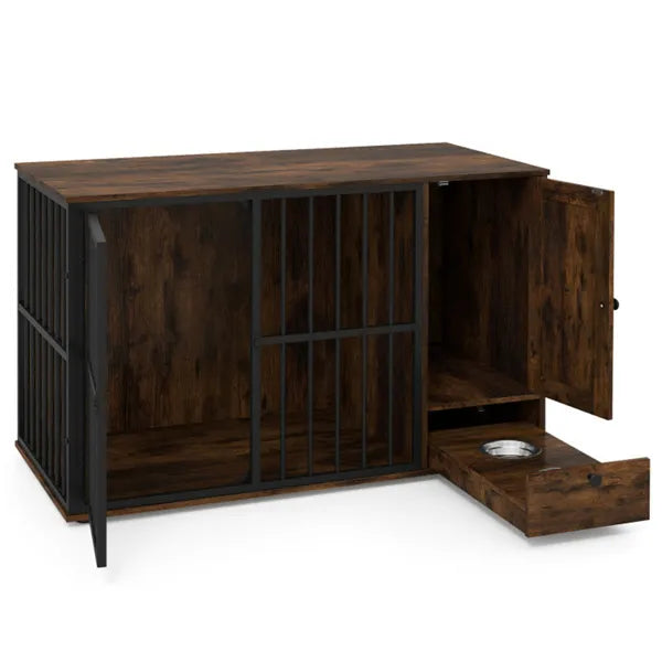 Coffee Table Dog Crate Furniture with Pull-Out Feeder CJ