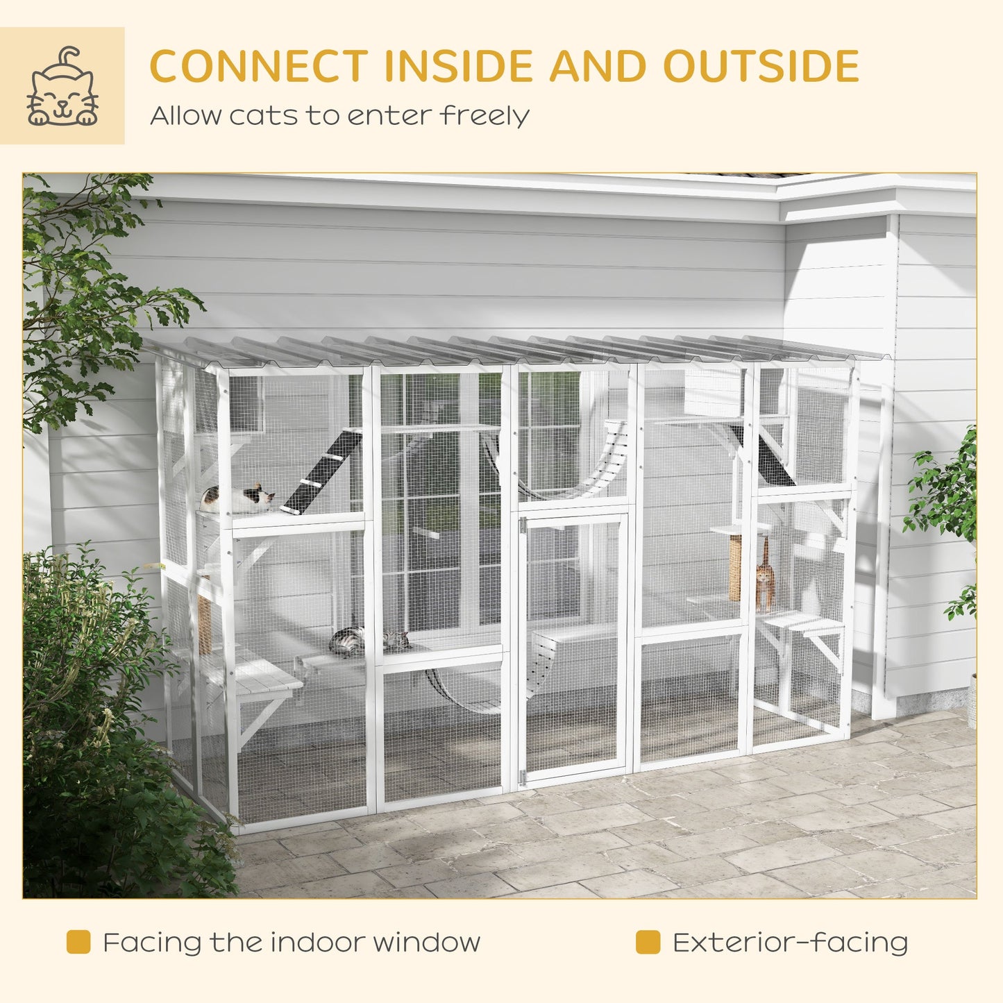 Large Cat Window Box Catio with Shelves and Bridges – Outdoor Cat Enclosure for Multiple Cats CJ