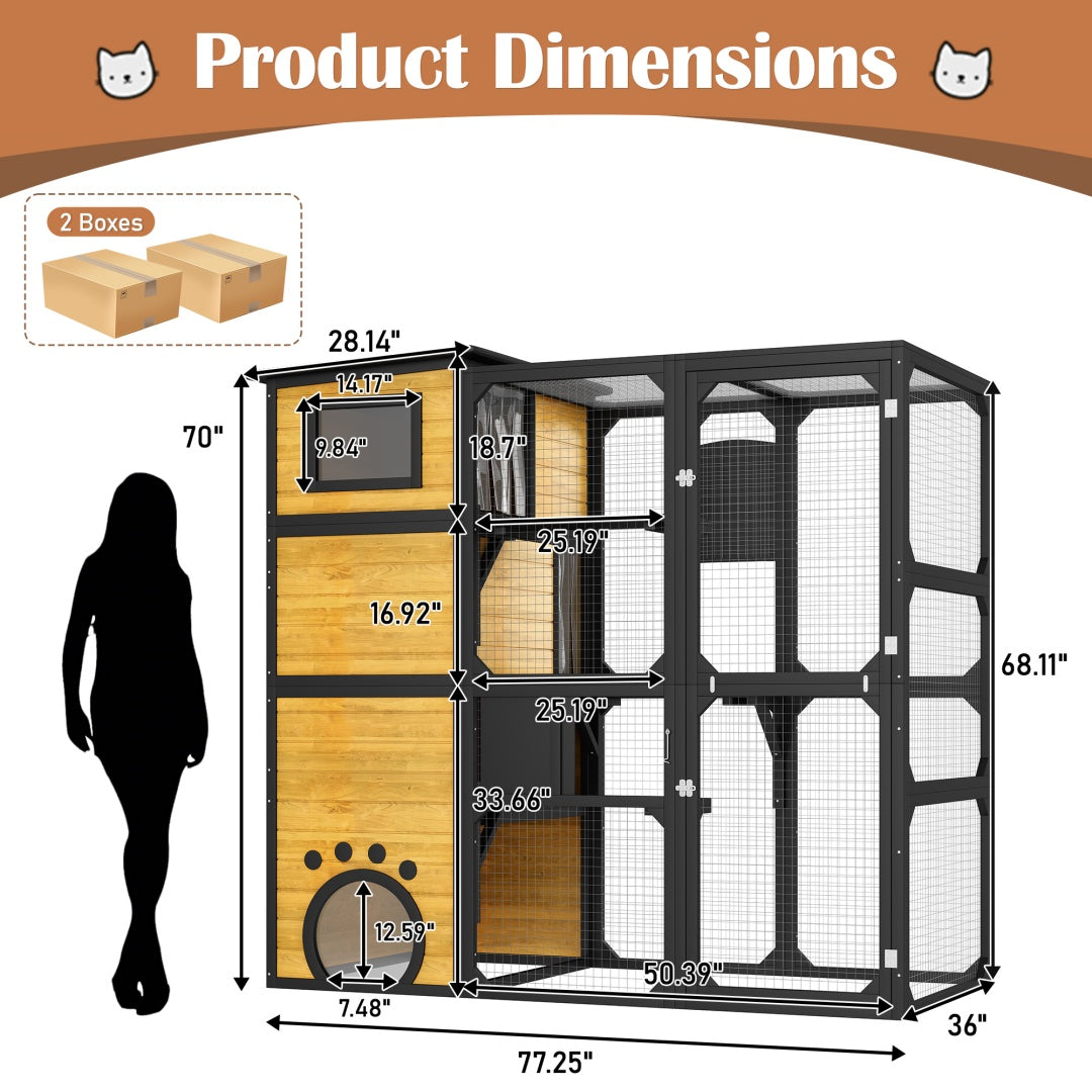 Large Catio 4 Tier Outdoor Cat Enclosure – Insulated Weatherproof Cat House with Window Access CJ