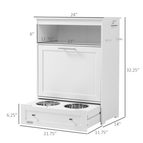 Pet Feeder Station Cabinet with Storage – Raised Dog Bowl Furniture and Food Storage Organizer CJ