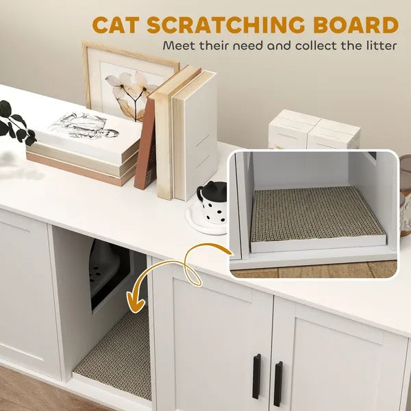 Cat Litter Box Enclosure Furniture – Double Room Hidden Litter Box Cabinet for 2 Cats CJ