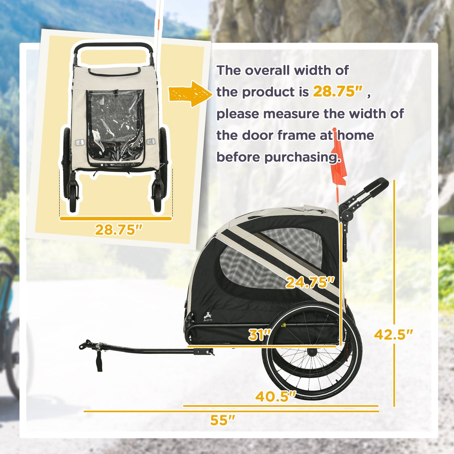 2-in-1 Pet Bike Trailer and Small Dog Stroller – Small Dog Bicycle Carrier with Safety Flag and Weather Protection CJ