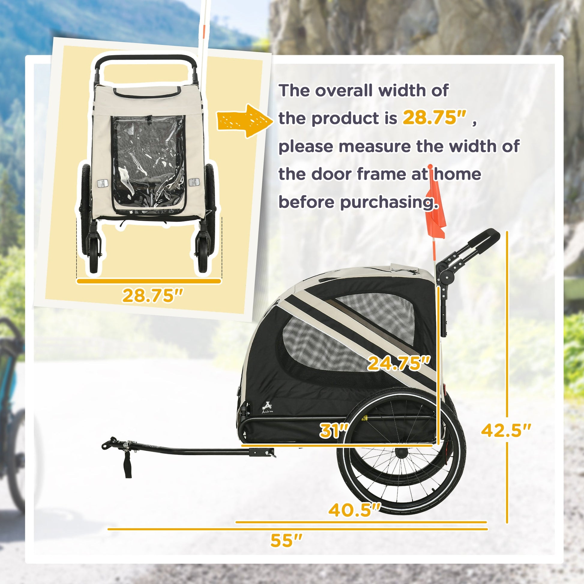 2-in-1 Pet Bike Trailer and Small Dog Stroller – Small Dog Bicycle Carrier with Safety Flag and Weather Protection CJ