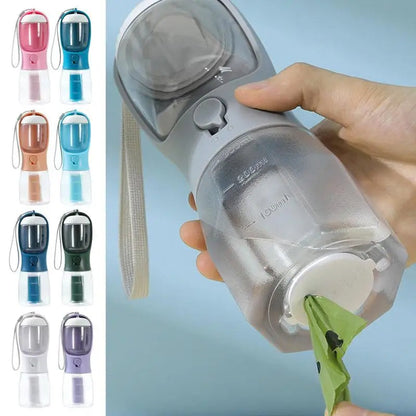 Portable Dog Water Bottle with Food Container and Waste Bag Dispenser | Travel Pet Water Cup CJ