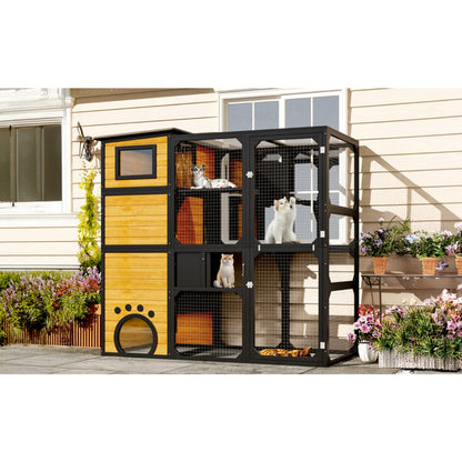 Large Catio 4 Tier Outdoor Cat Enclosure – Insulated Weatherproof Cat House with Window Access CJ