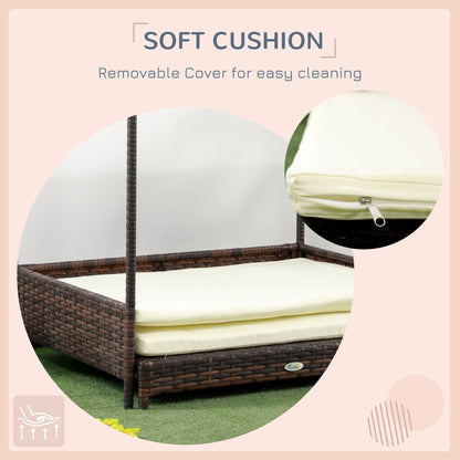 Outdoor Wicker Dog Bed with Roof – Extendable Raised Pet Bed with Cushion CJ
