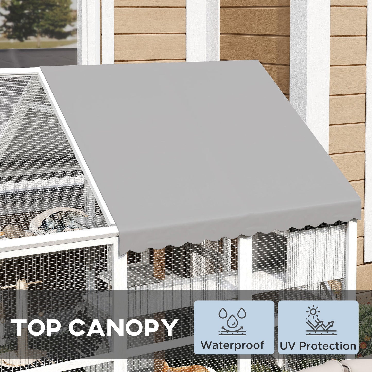 Wooden Catio Outdoor Cat Enclosure with Waterproof Cover, Platforms & Condos CJ