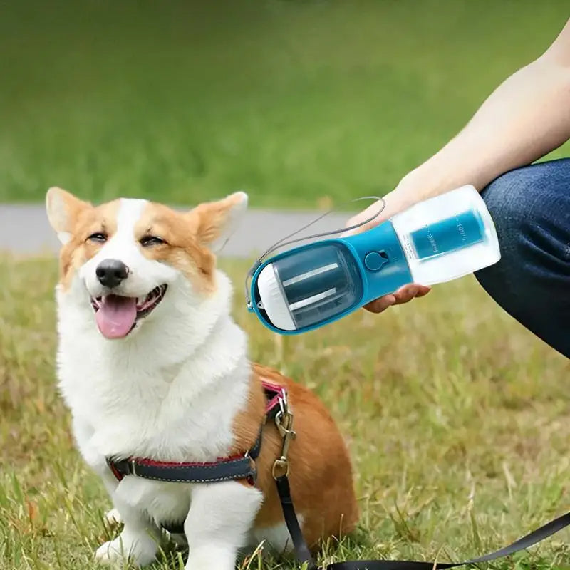 Portable Dog Water Bottle with Food Container and Waste Bag Dispenser | Travel Pet Water Cup CJ