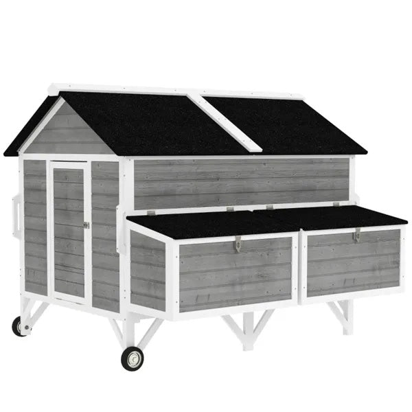 Portable Wooden Chicken Coop with Wheels and Nesting Boxes for 5–8 Chickens | Outdoor Mobile Hen House with Easy Clean Trays CJ