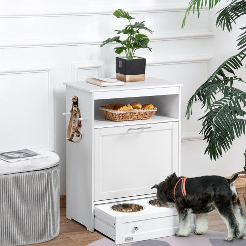 Pet Feeder Station Cabinet with Storage – Raised Dog Bowl Furniture and Food Storage Organizer CJ