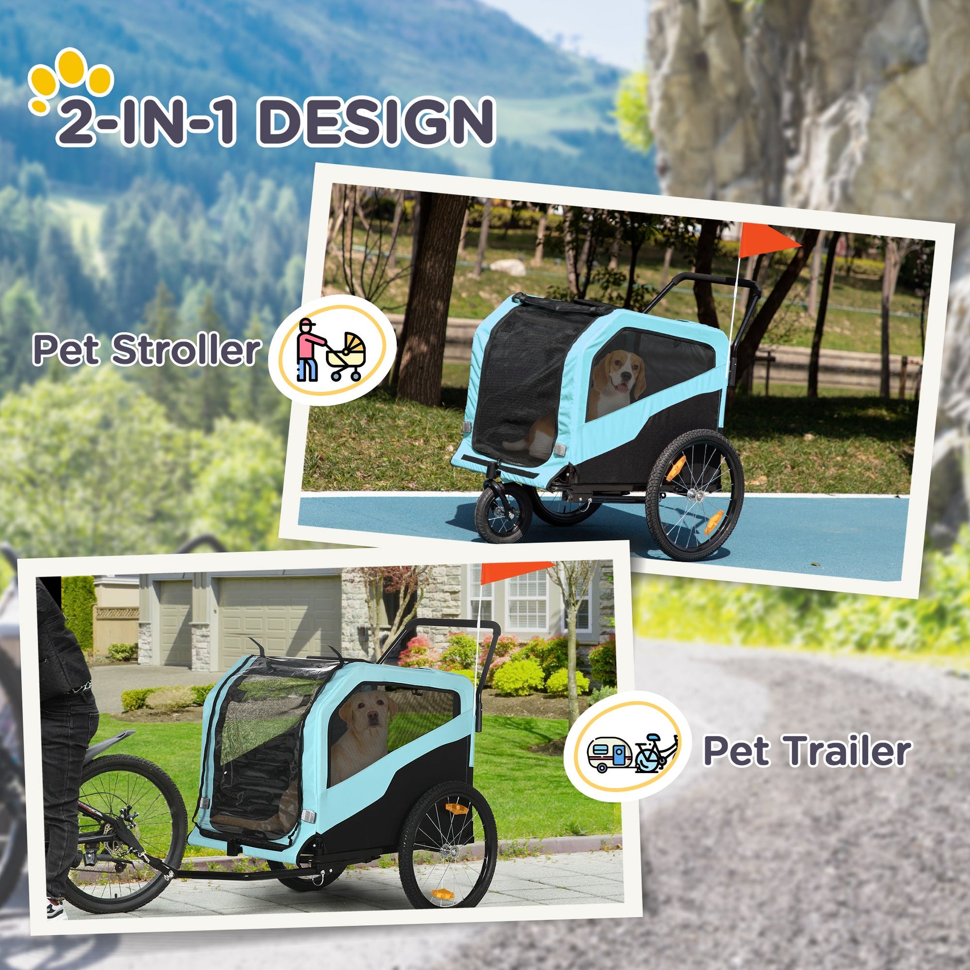 2-in-1 Dog Bike Trailer and Pet Stroller – Large Dog Carrier with Hitch, Weather Cover and Storage CJ