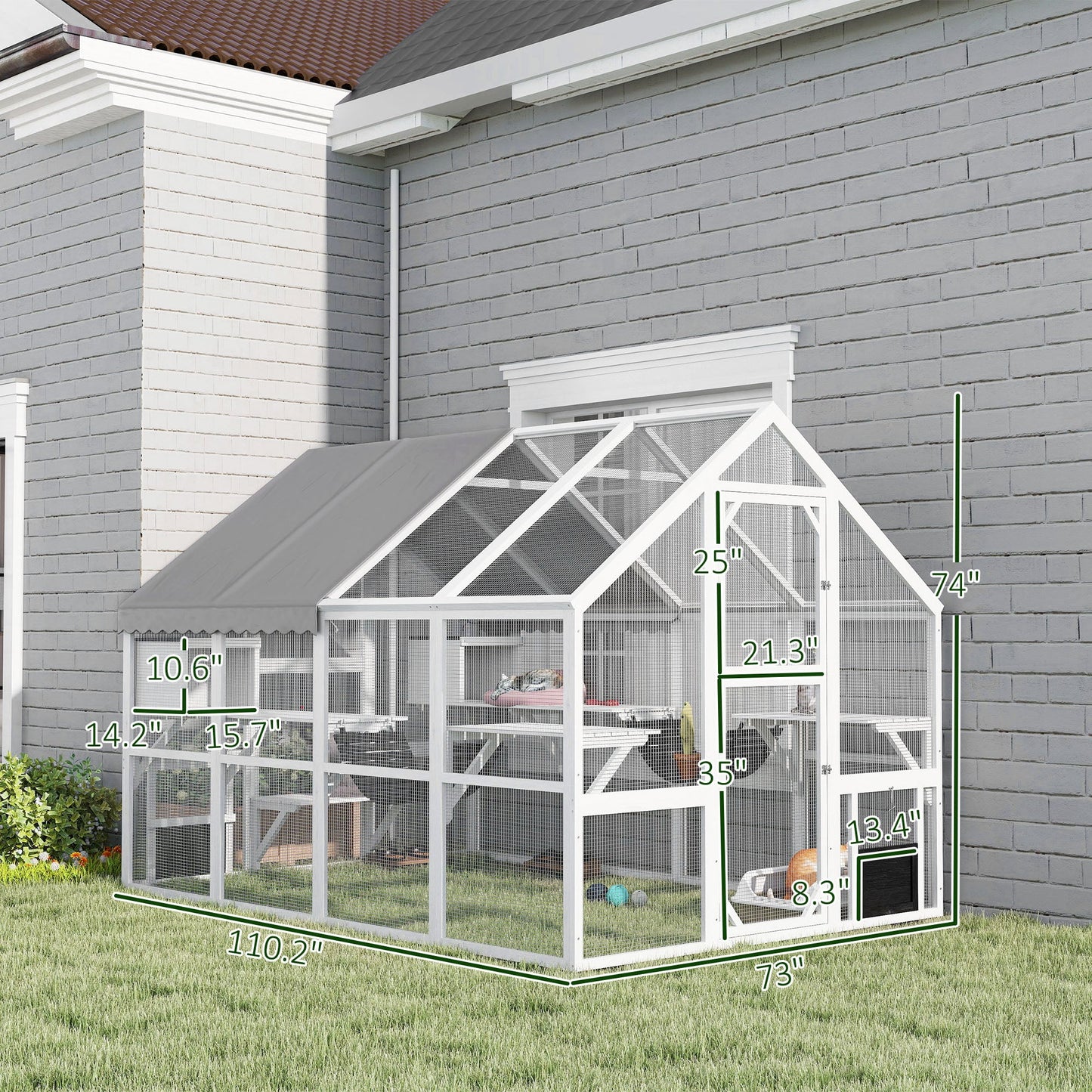 Wooden Catio Outdoor Cat Enclosure with Waterproof Cover, Platforms & Condos CJ