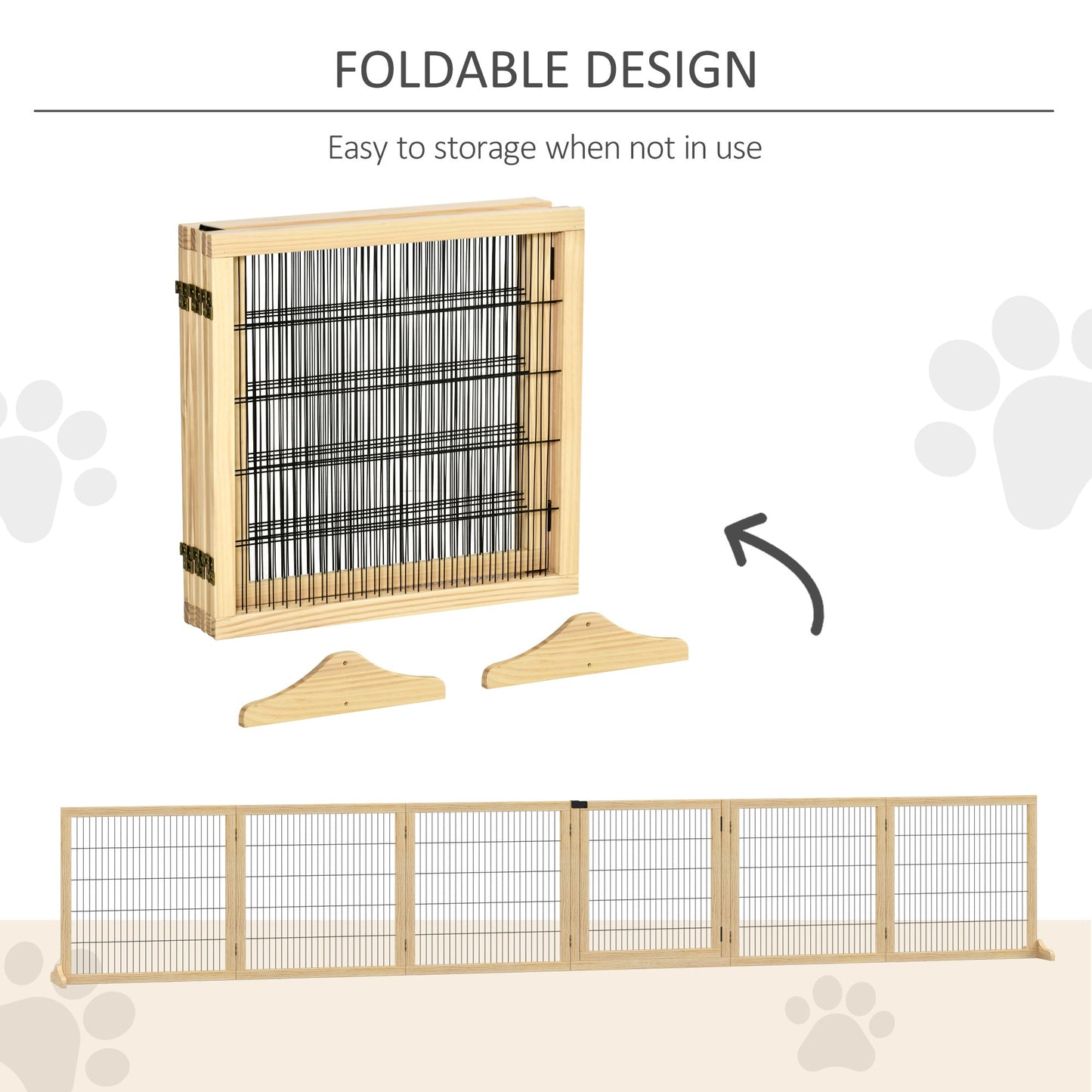 Freestanding Wooden Pet Gate – Foldable 6-Panel Dog Gate for Doorways and Stairs CJ