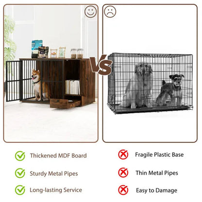 Coffee Table Dog Crate Furniture with Pull-Out Feeder CJ