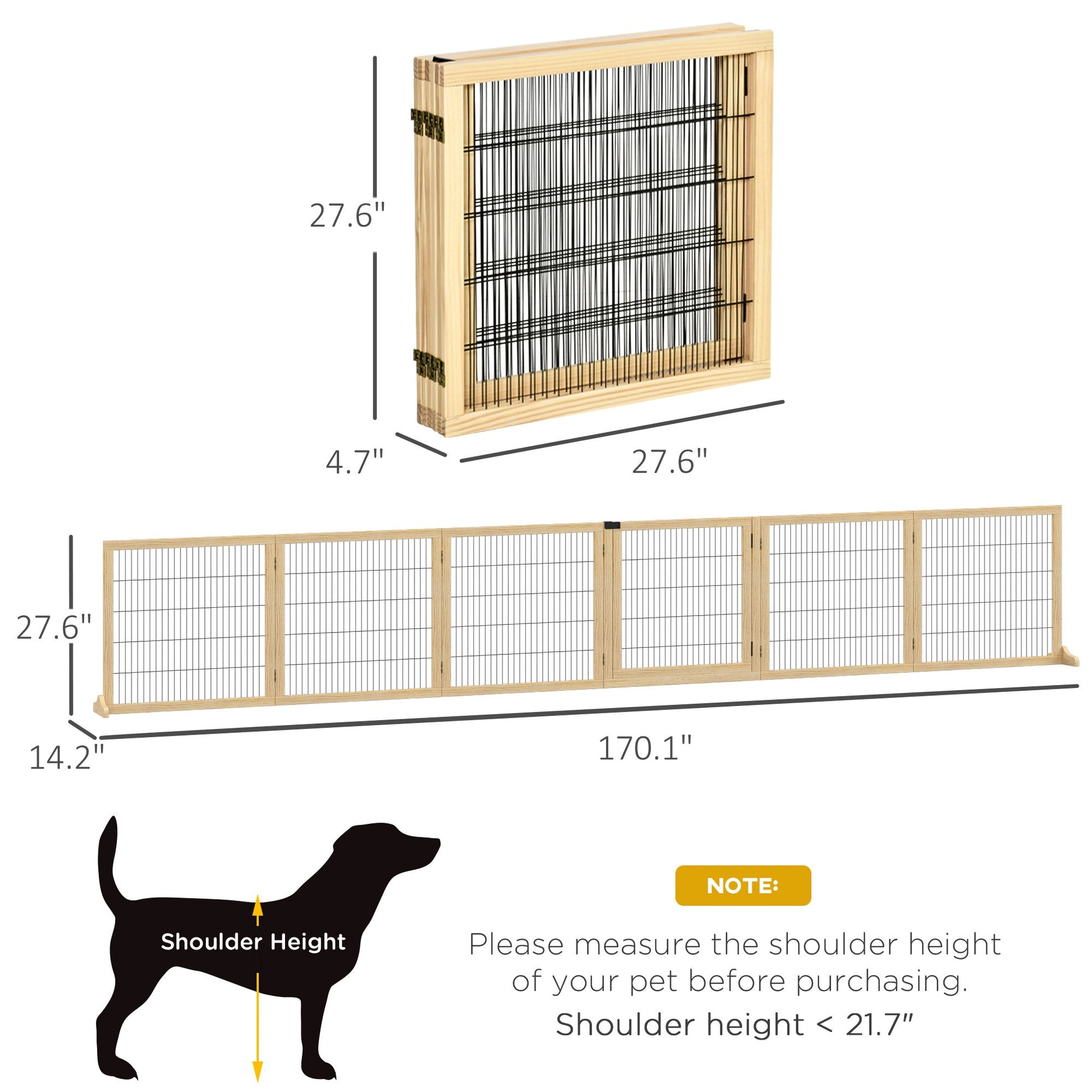Freestanding Wooden Pet Gate – Foldable 6-Panel Dog Gate for Doorways and Stairs CJ