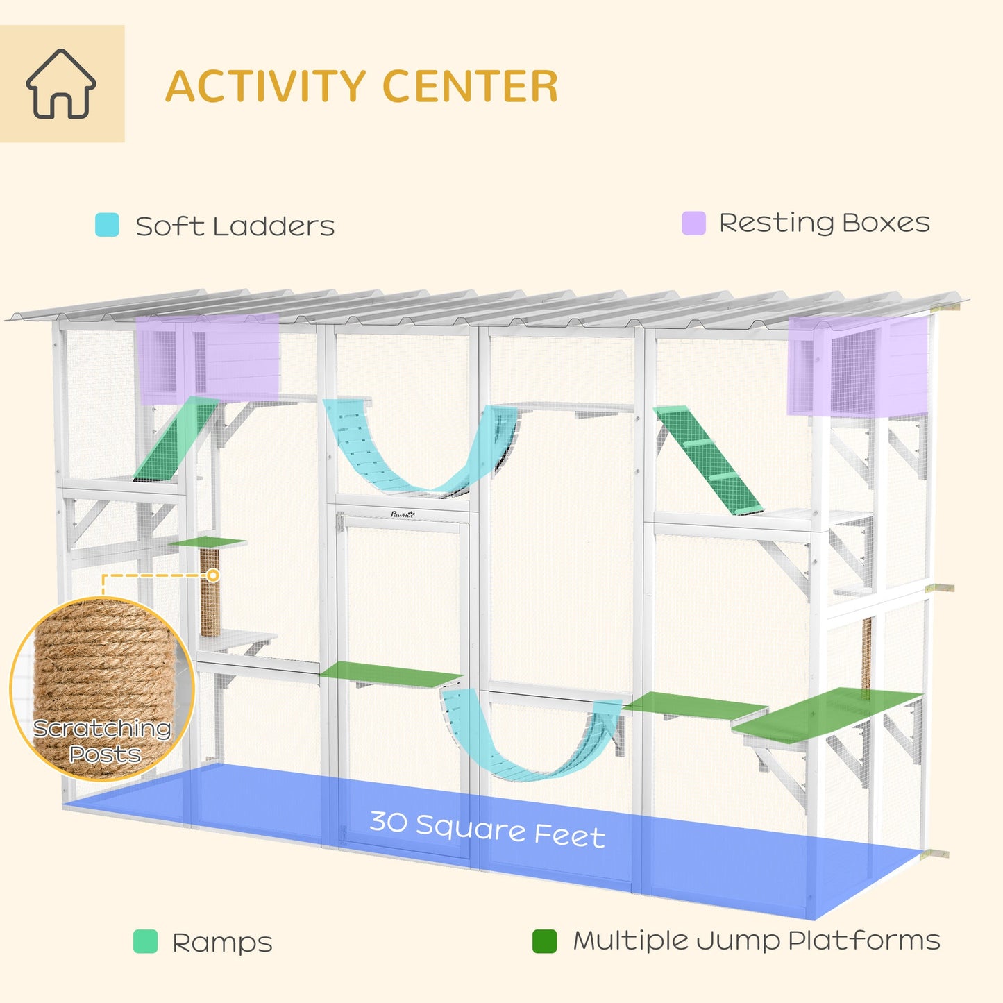 Large Cat Window Box Catio with Shelves and Bridges – Outdoor Cat Enclosure for Multiple Cats CJ