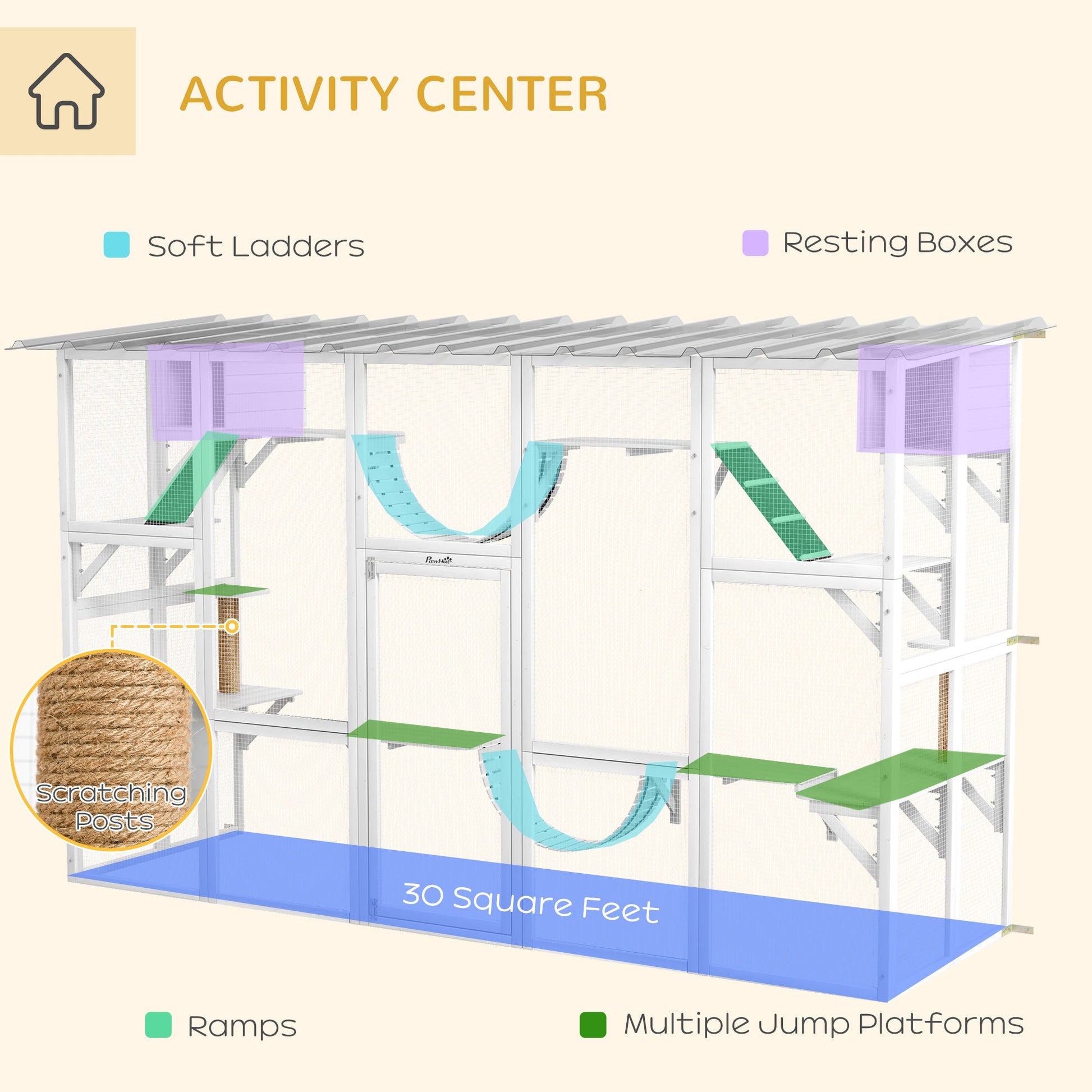 Large Cat Window Box Catio with Shelves and Bridges – Outdoor Cat Enclosure for Multiple Cats CJ