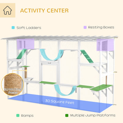 Large Cat Window Box Catio with Shelves and Bridges – Outdoor Cat Enclosure for Multiple Cats CJ