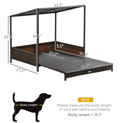 Outdoor Wicker Dog Bed with Roof – Extendable Raised Pet Bed with Cushion CJ