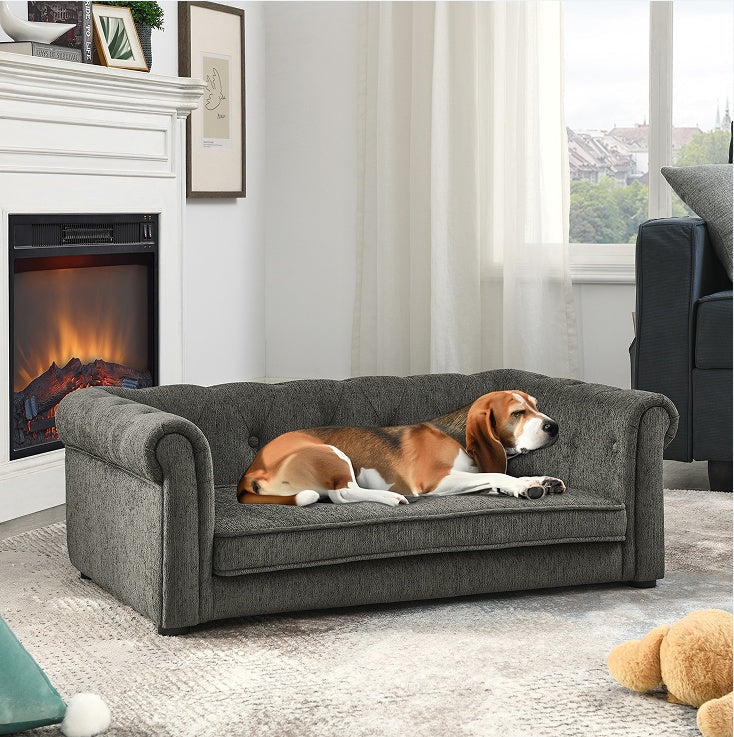 Dark Gray Rectangular Dog Sofa – Raised Large Dog Pet Couch CJ