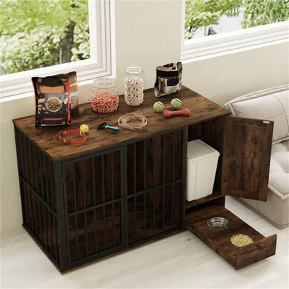 Coffee Table Dog Crate Furniture with Pull-Out Feeder CJ