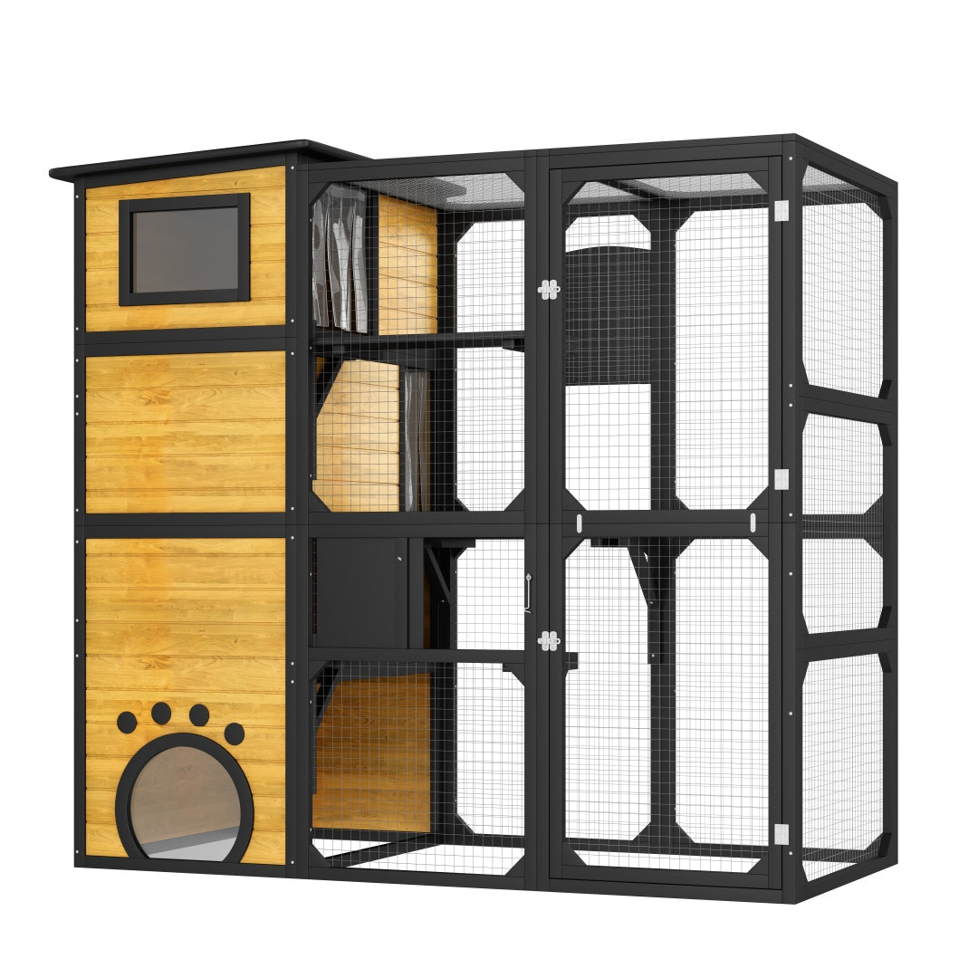 Large Catio 4 Tier Outdoor Cat Enclosure – Insulated Weatherproof Cat House with Window Access CJ