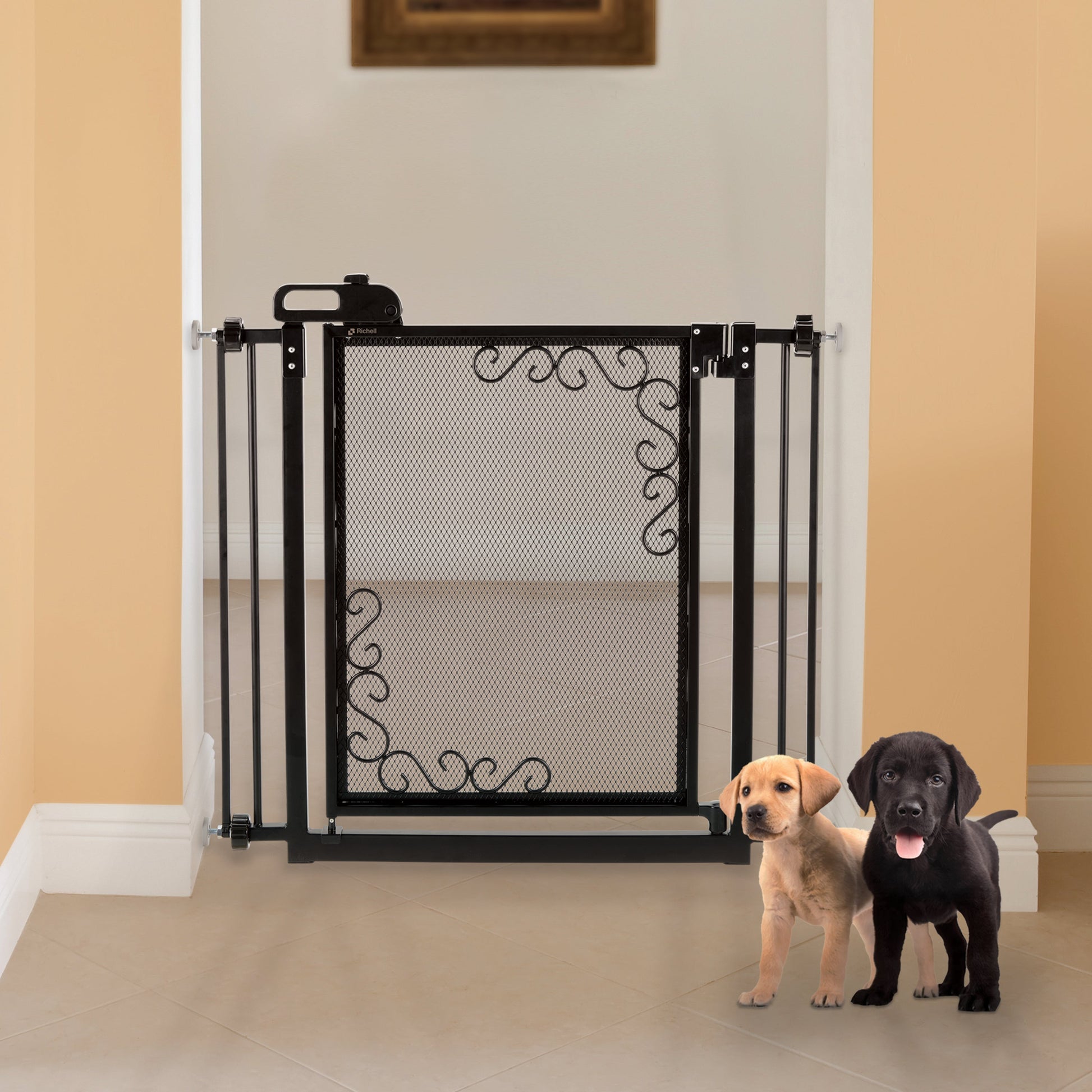 One-Touch Metal Mesh Pet Gate in Black Essential Pet Products