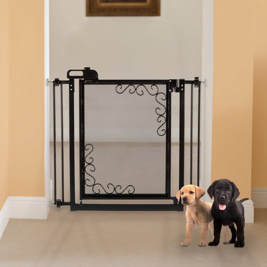 One-Touch Metal Mesh Pet Gate in Antique Bronze Essential Pet Products