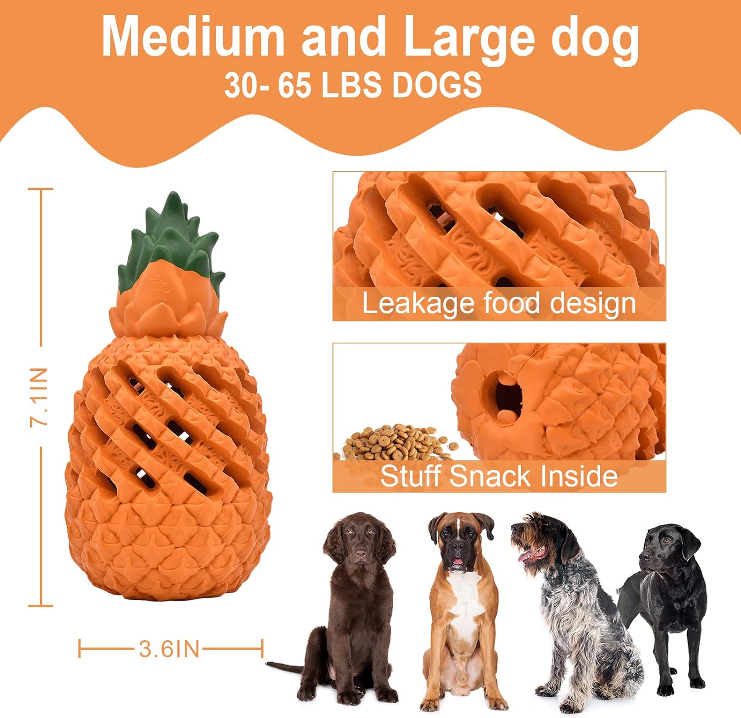 Pineapple Dog Chew Toy for Aggressive Chewers – Durable Natural Rubber Treat-Dispensing Toy CJ