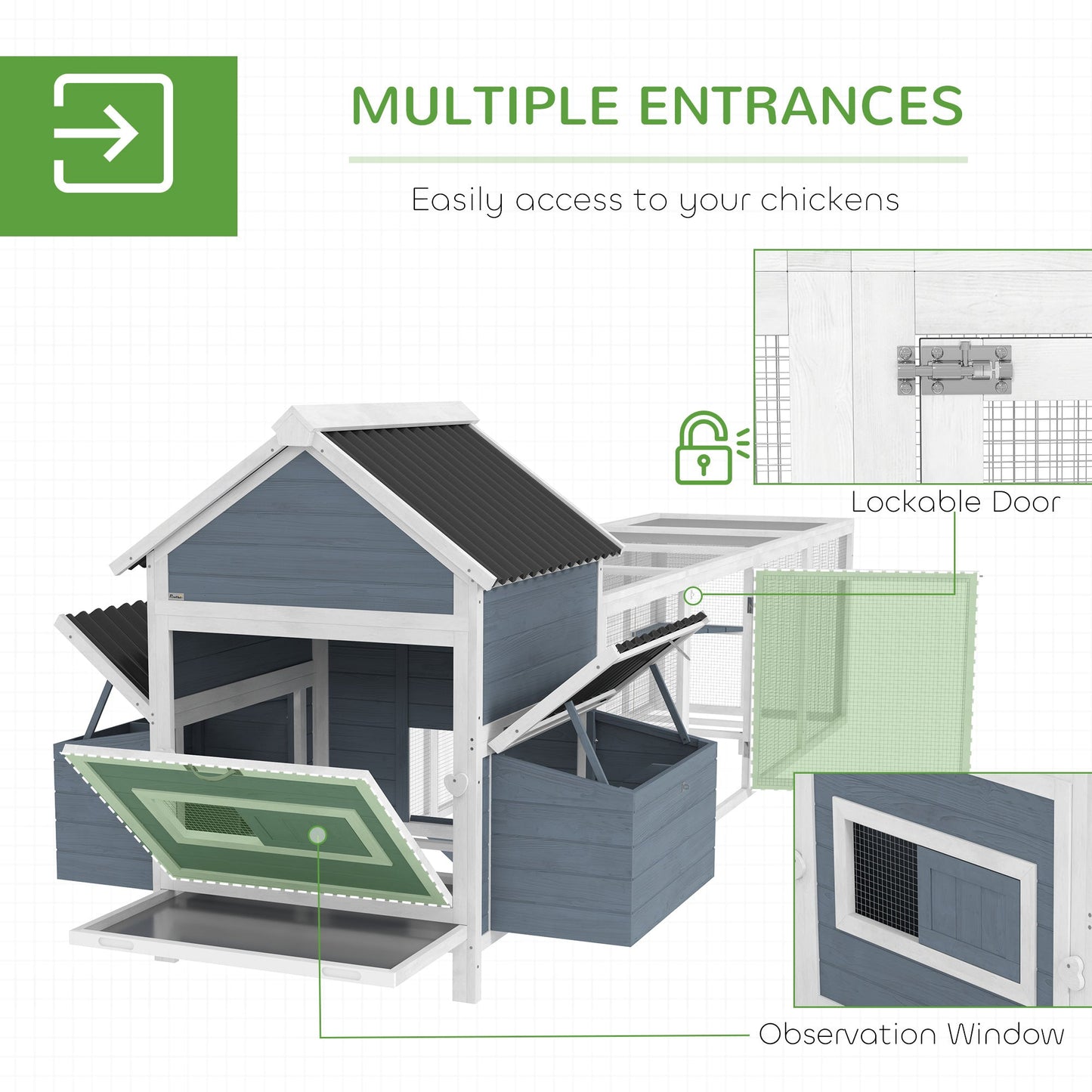 Extra Large Wooden Chicken Coop with Run and 2 Nesting Boxes | Outdoor Backyard Hen House with Waterproof Roof CJ