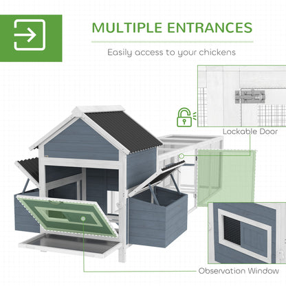 Extra Large Wooden Chicken Coop with Run and 2 Nesting Boxes | Outdoor Backyard Hen House with Waterproof Roof CJ