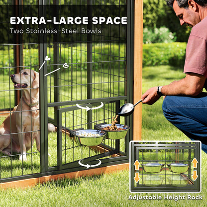 Extra Large Luxury Wooden Outdoor Dog Kennel with Covered House, Storage Cabinet and Elevated Feeding Station CJ